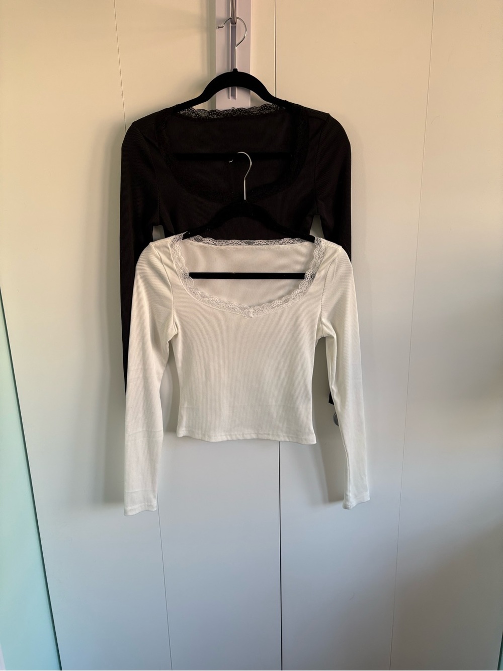 2 Cider Lace-Trim Long Sleeve Tops - White and Black